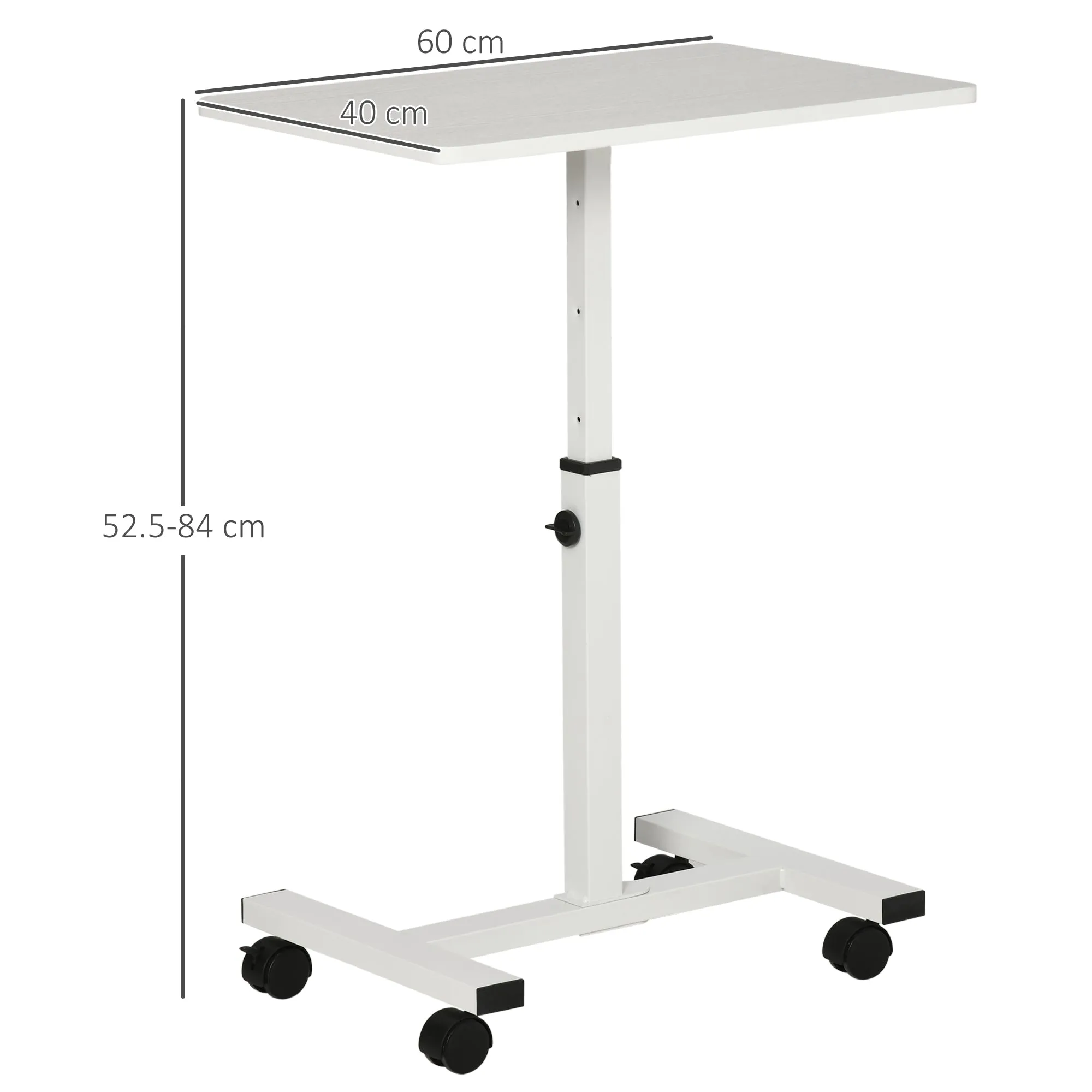 HOMCOM Mobile Laptop Table, End Table with Wheels Height Adjustable, White