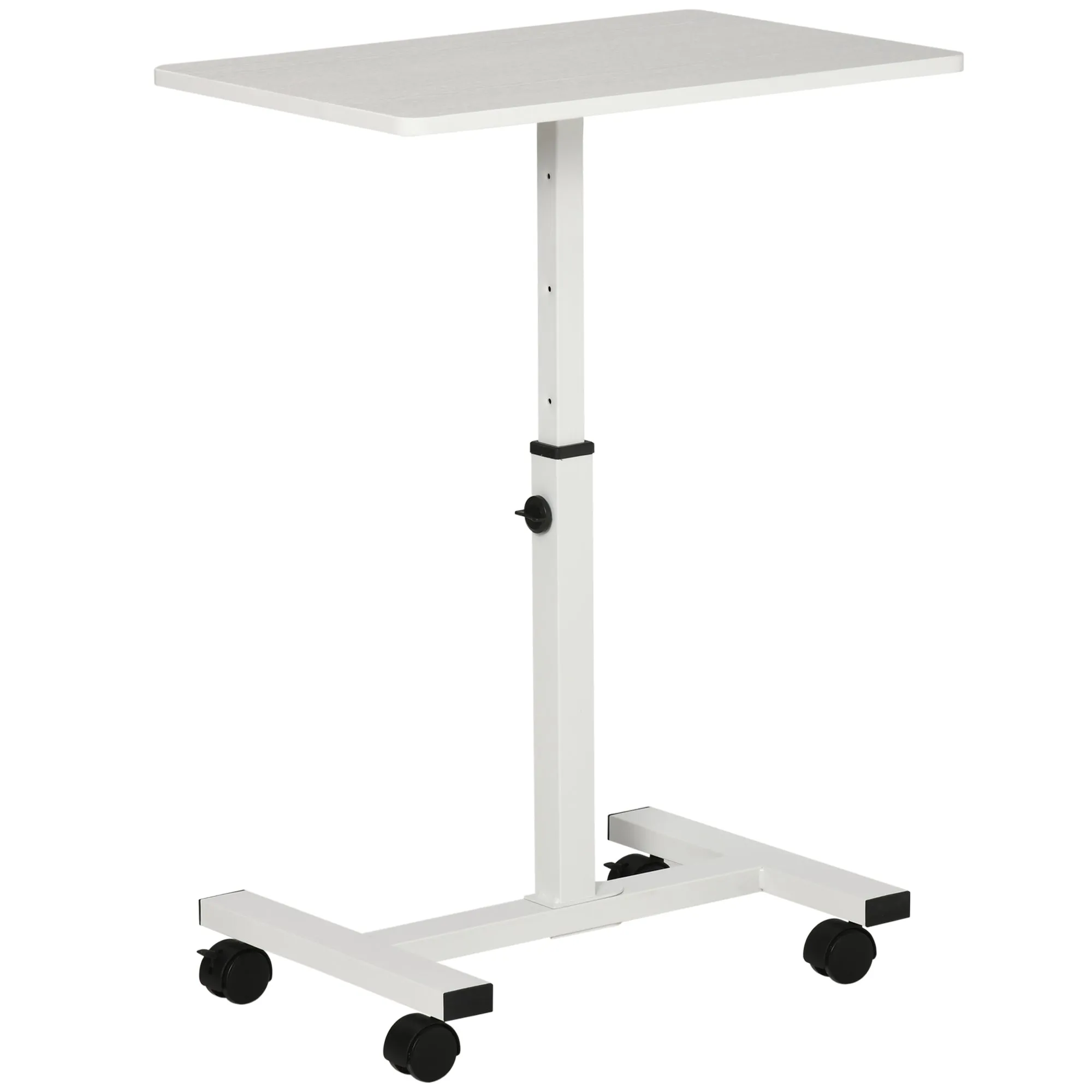 HOMCOM Mobile Laptop Table, End Table with Wheels Height Adjustable, White