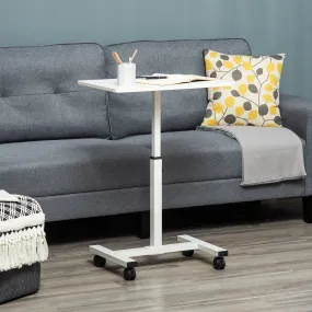 HOMCOM Mobile Laptop Table, End Table with Wheels Height Adjustable, White