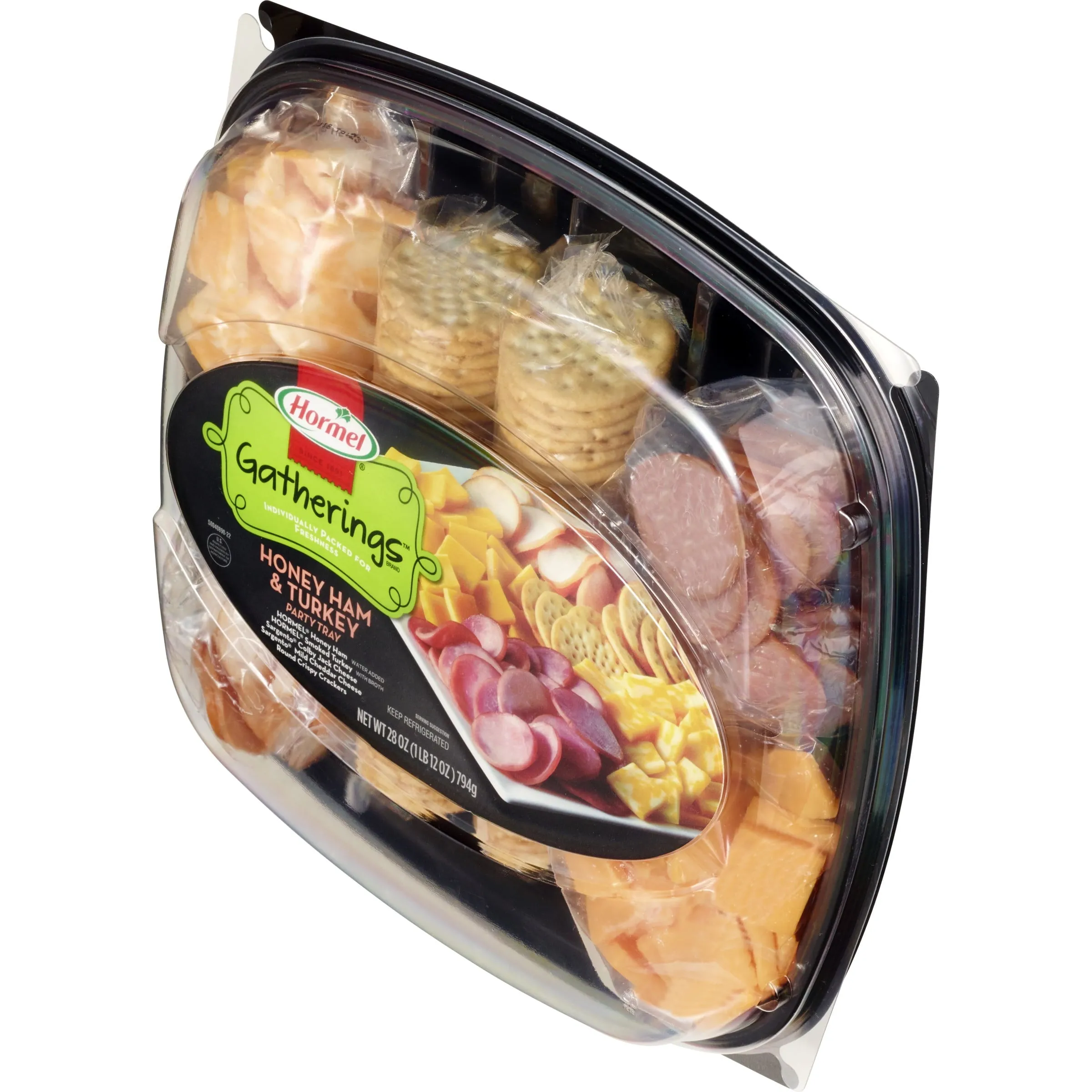 HORMEL GATHERINGS, Honey Ham and Turkey with Cheese and Crackers, Deli Party, 28 oz Plastic Tray