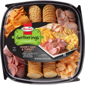 HORMEL GATHERINGS, Honey Ham and Turkey with Cheese and Crackers, Deli Party, 28 oz Plastic Tray