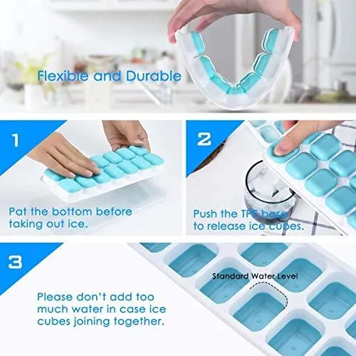 Ice Cube Trays 3 Pack, Silicone Easy-Release and Flexible 14-Ice Trays with Spill-Resistant Removable Lid, BPA Free, Durable and Dishwasher Safe