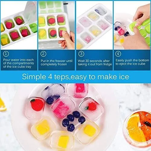 Ice Cube Trays 3 Pack, Silicone Easy-Release and Flexible 14-Ice Trays with Spill-Resistant Removable Lid, BPA Free, Durable and Dishwasher Safe