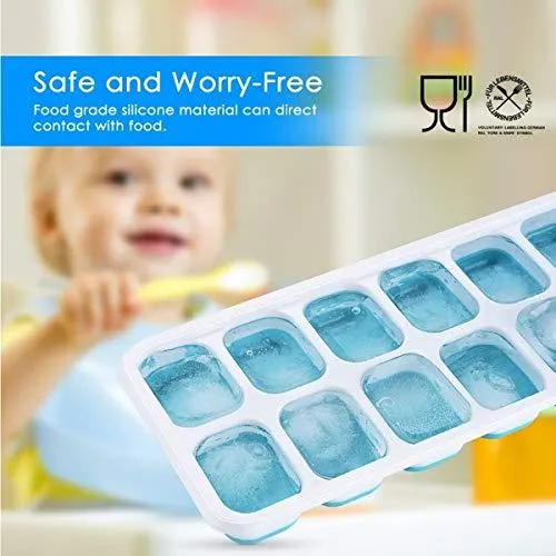 Ice Cube Trays 3 Pack, Silicone Easy-Release and Flexible 14-Ice Trays with Spill-Resistant Removable Lid, BPA Free, Durable and Dishwasher Safe