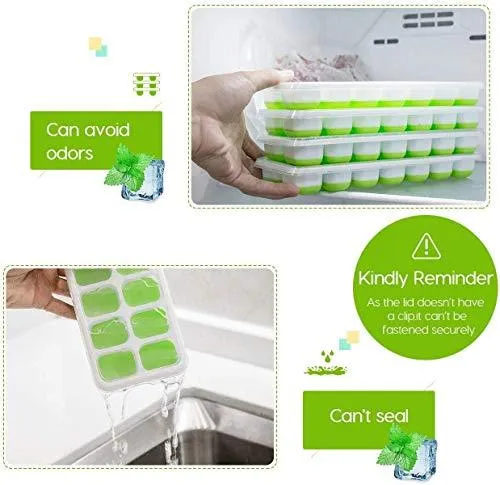 Ice Cube Trays 3 Pack, Silicone Easy-Release and Flexible 14-Ice Trays with Spill-Resistant Removable Lid, BPA Free, Durable and Dishwasher Safe