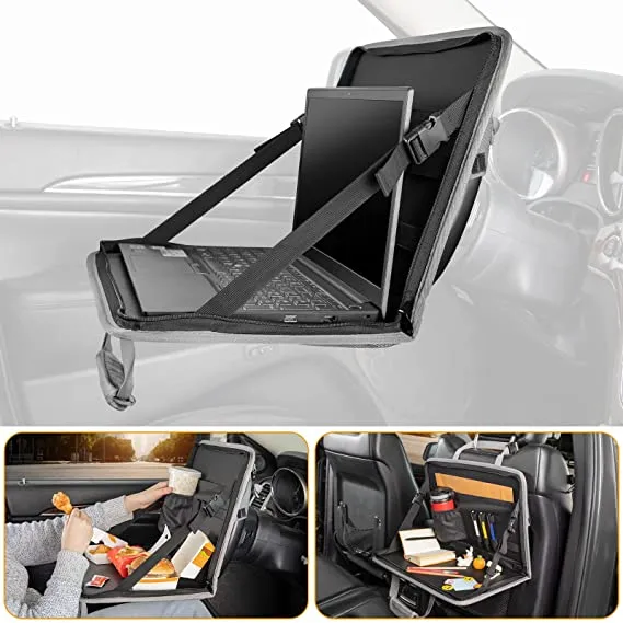 ITEM# 0046   3 in 1 Steering Wheel Eating Tray, Car Back Seat Laptop Desk, Multifunctional Car Office Bag, Car Work Table for Writing, Car Organizer for Kids, Commuters, Family (Watch Video)