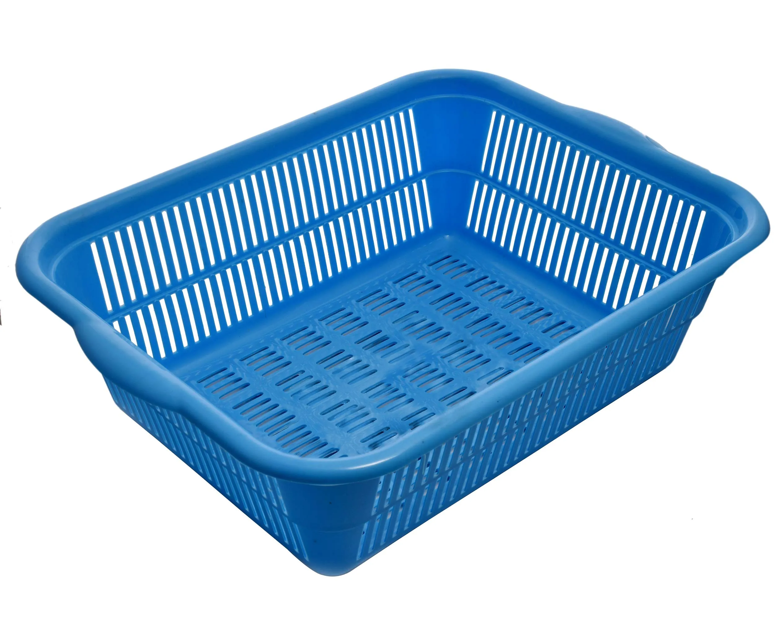 Kuber Industries Plastic 2 Pieces Kitchen Large Size Dish Rack Drainer Vegetables and Fruits Washing Basket Dish Rack Multipurpose Organizers (Blue & Red)-KUBMART805