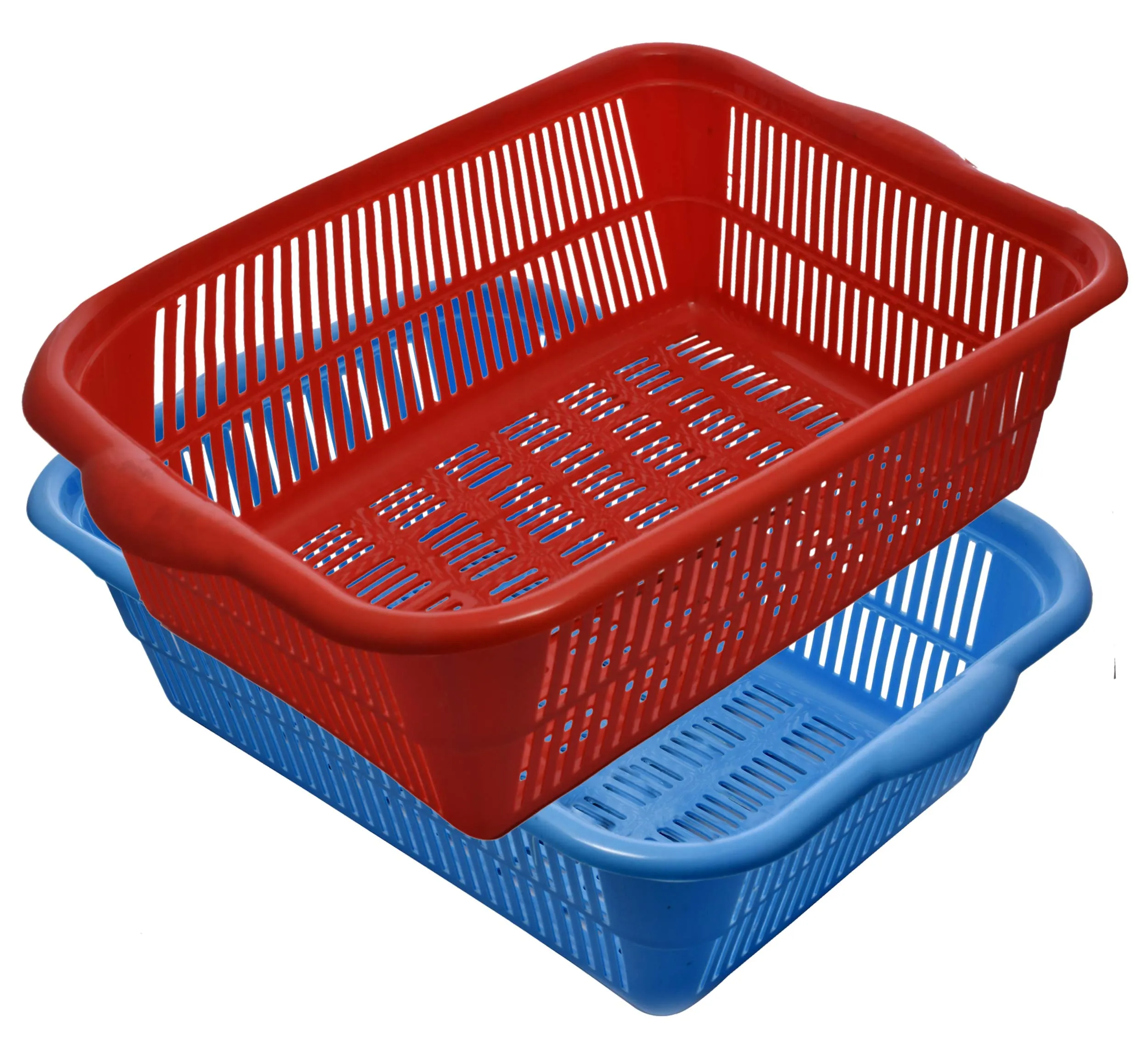 Kuber Industries Plastic 2 Pieces Kitchen Large Size Dish Rack Drainer Vegetables and Fruits Washing Basket Dish Rack Multipurpose Organizers (Blue & Red)-KUBMART805