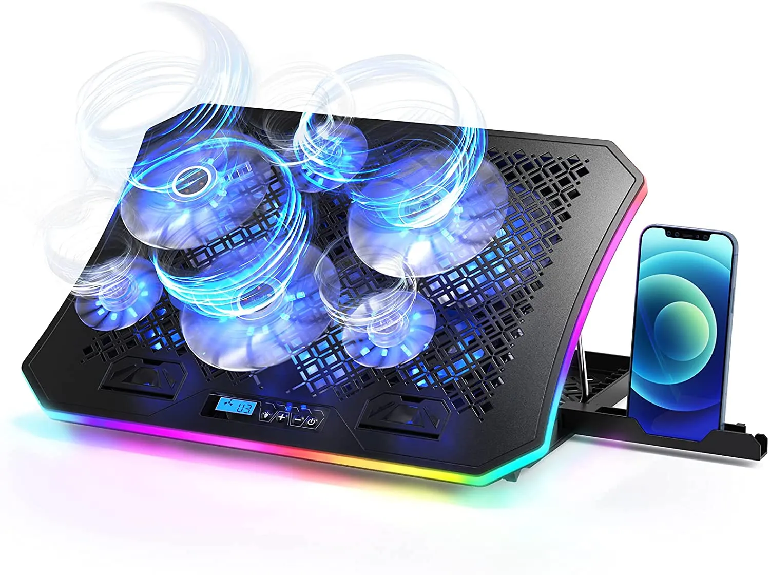 Laptop Cooler Pad RGB Lights with 6 Cooling Fans