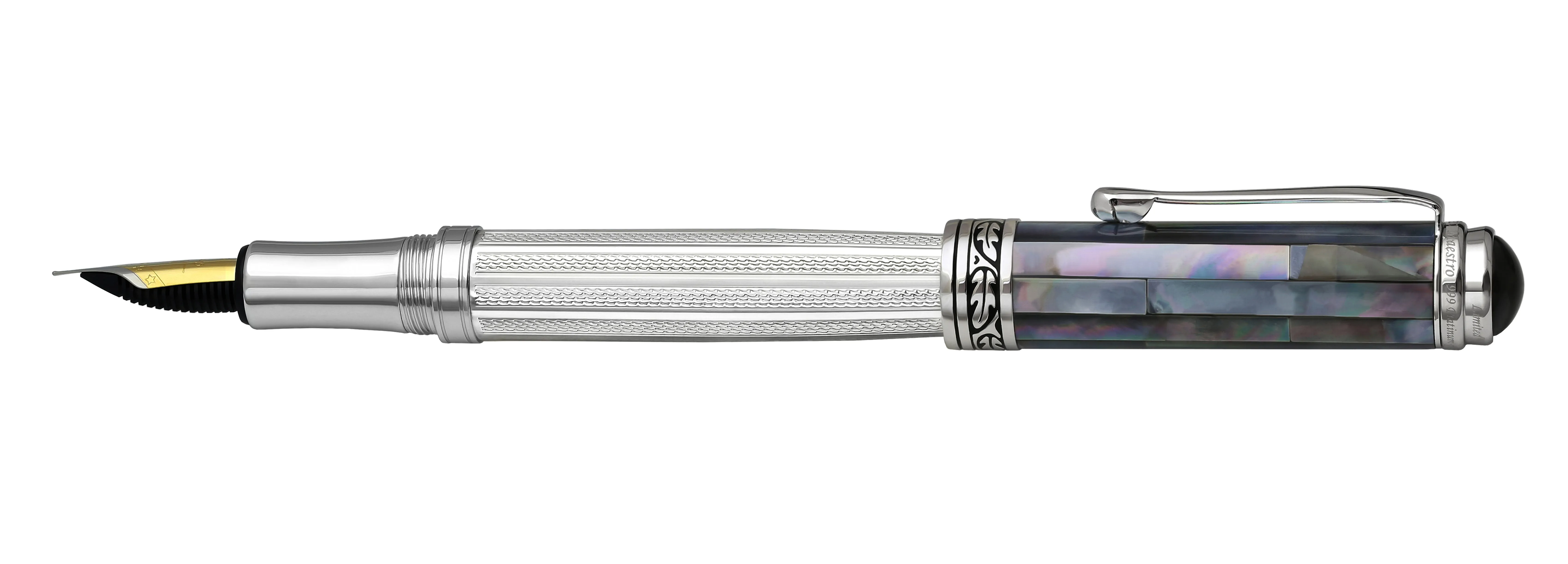 Maestro® 925 Sterling Silver Fountain Pen (Fine Nib) - Black Mother of Pearl Cap