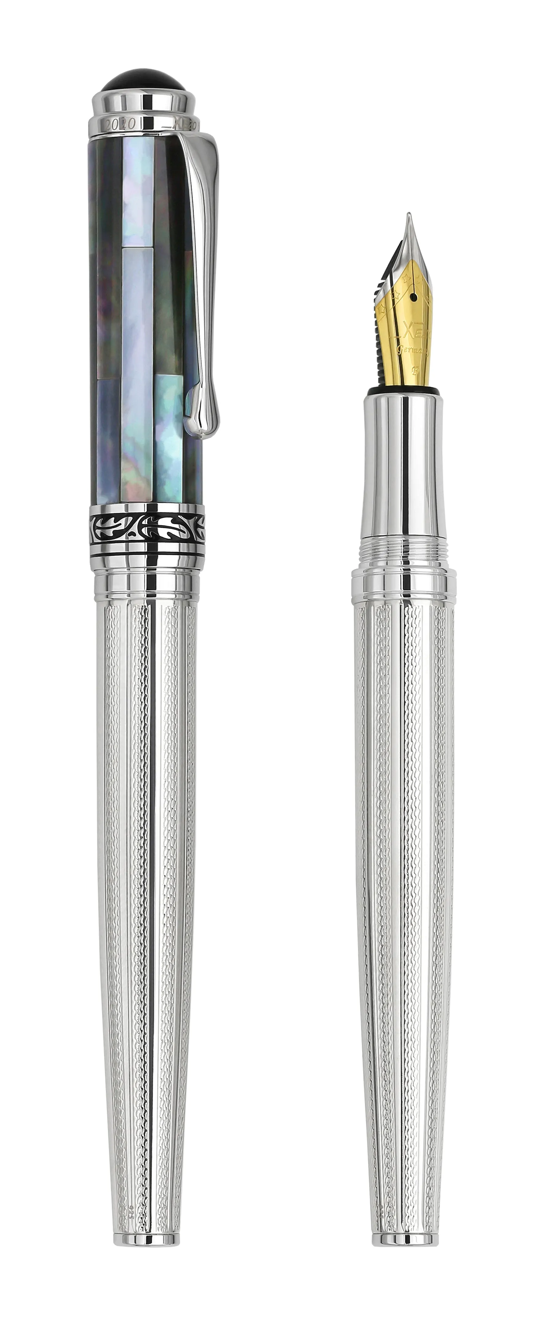 Maestro® 925 Sterling Silver Fountain Pen (Fine Nib) - Black Mother of Pearl Cap