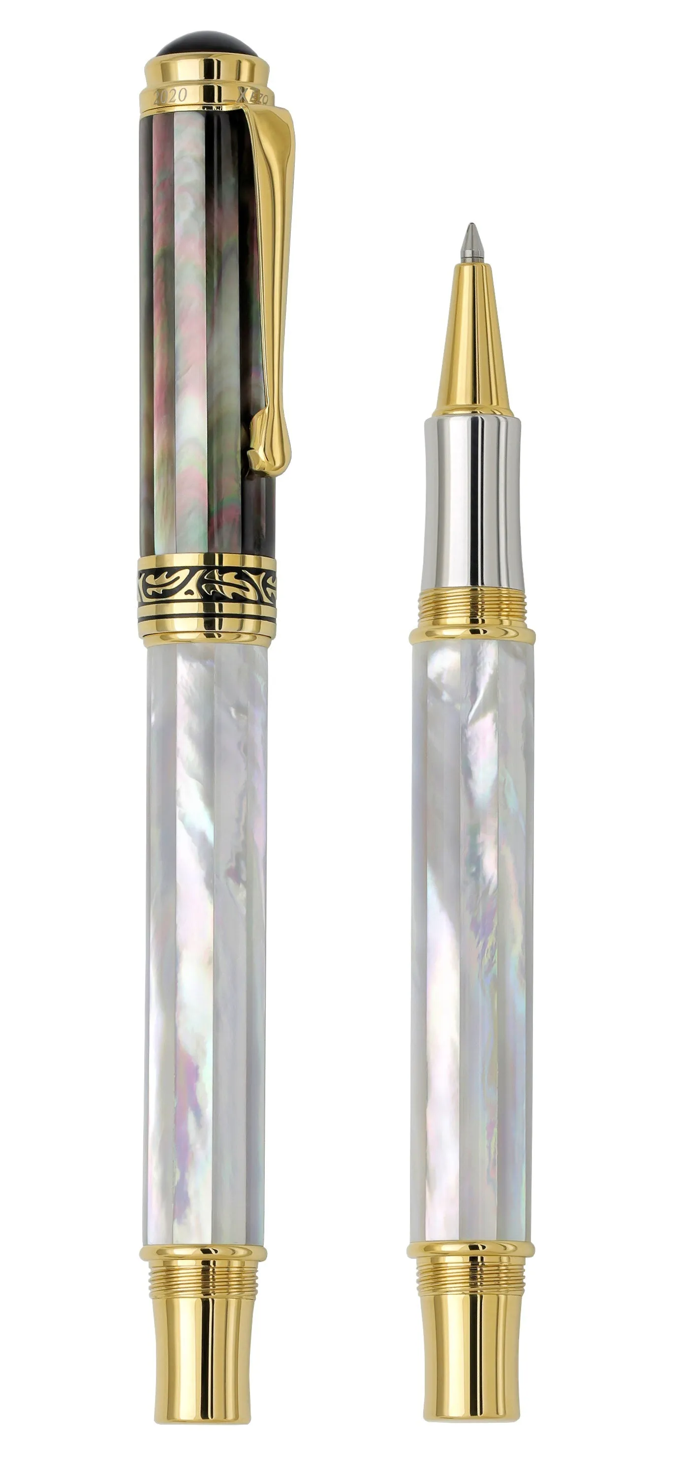 Maestro® White & Black Mother of Pearl Rollerball Pen - 18K Gold Plated