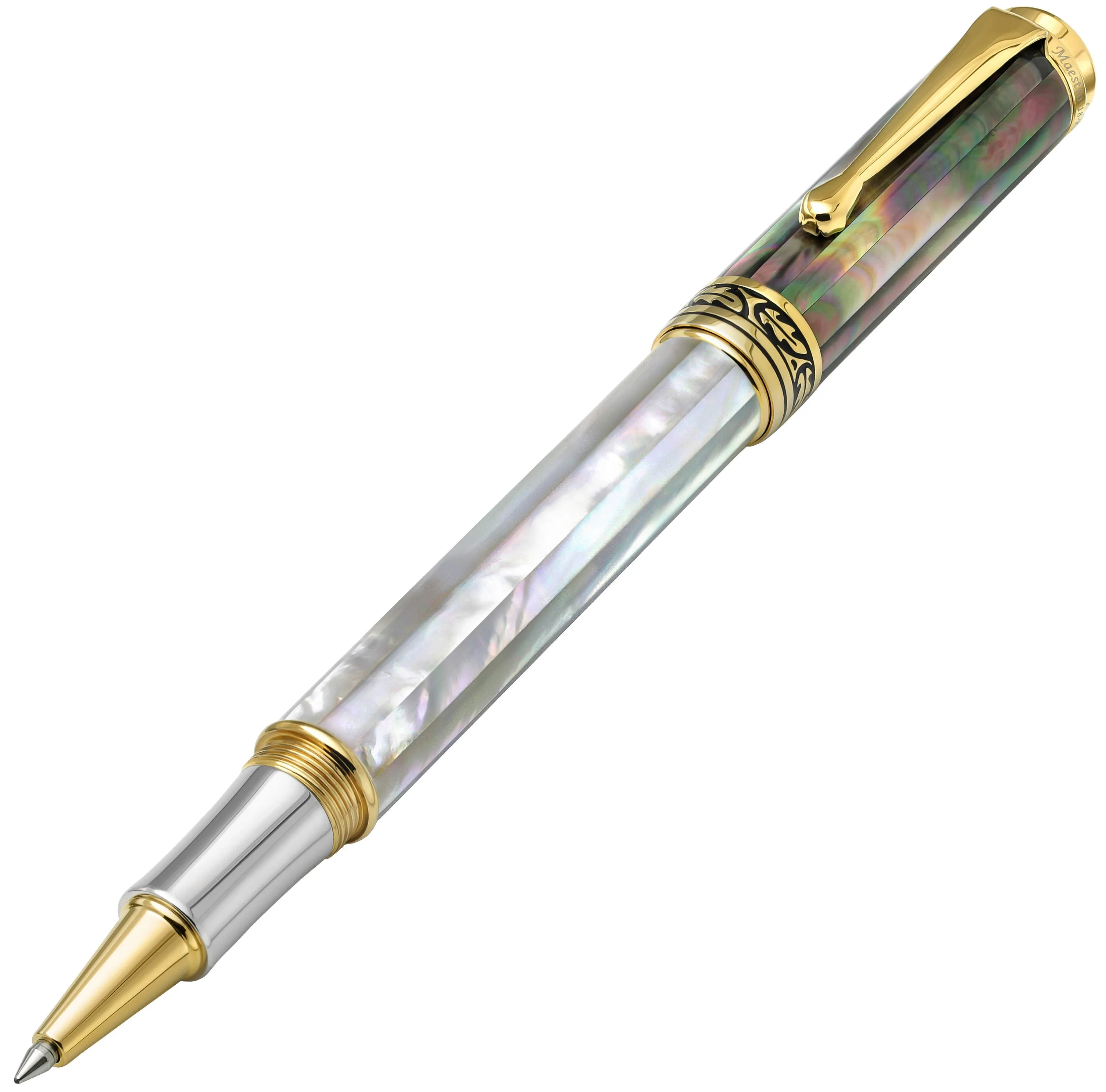 Maestro® White & Black Mother of Pearl Rollerball Pen - 18K Gold Plated