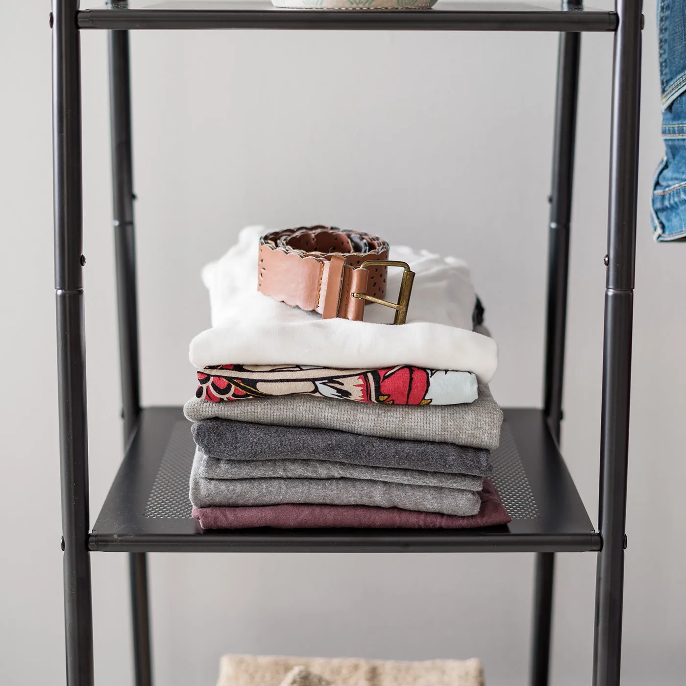 Metal Garment Rack with Metal Mesh Shelves