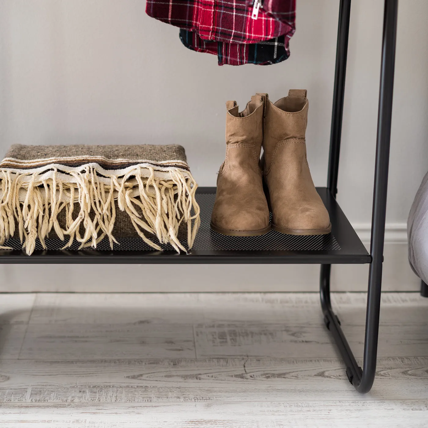 Metal Garment Rack with Metal Mesh Shelves