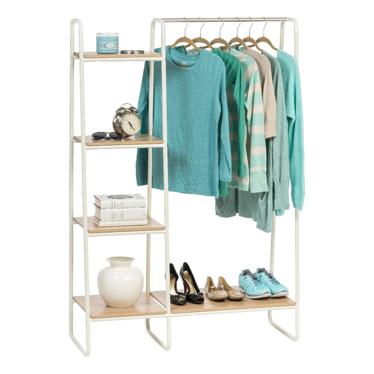 Metal Garment Rack with Wood Shelf - 5 Shelf