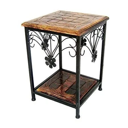 MOON CRAFT Wood and Wrought Iron Stool for Home and Office Decor | Bedside-Coffee Table | Outdoor | Home Decor Furniture Stool