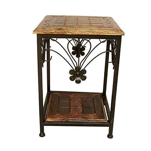 MOON CRAFT Wood and Wrought Iron Stool for Home and Office Decor | Bedside-Coffee Table | Outdoor | Home Decor Furniture Stool