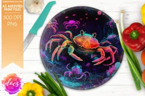 Neon Crabs Group 1 - Cutting Boards -  Printable/Sublimation Design