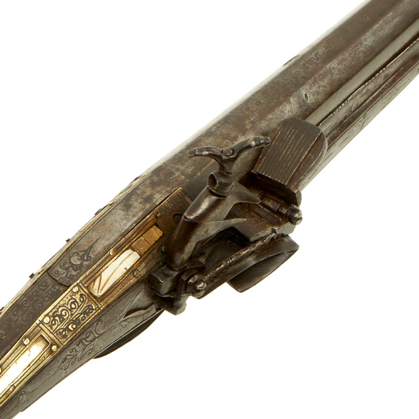 Original Balkan Brass Decorated Miquelet Flintlock Jezail Musket with Steel Clad Stock c.1800