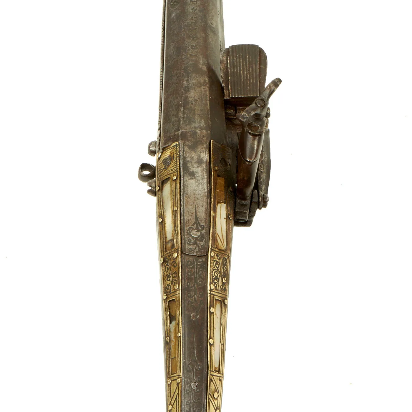 Original Balkan Brass Decorated Miquelet Flintlock Jezail Musket with Steel Clad Stock c.1800