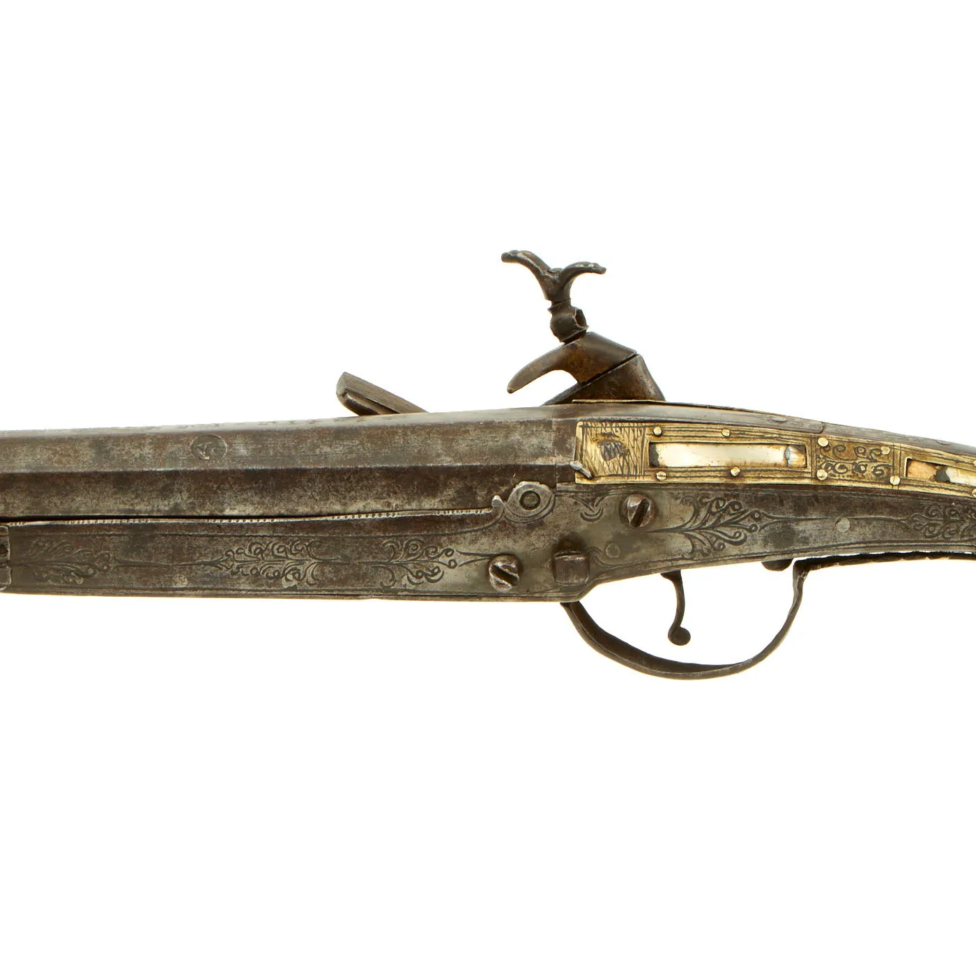 Original Balkan Brass Decorated Miquelet Flintlock Jezail Musket with Steel Clad Stock c.1800