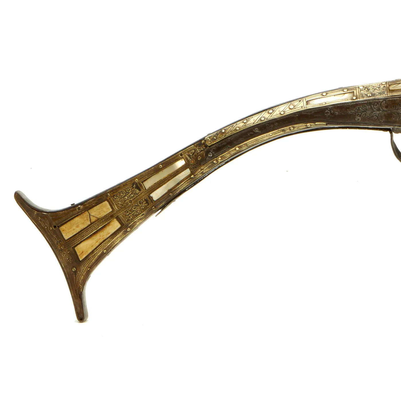 Original Balkan Brass Decorated Miquelet Flintlock Jezail Musket with Steel Clad Stock c.1800