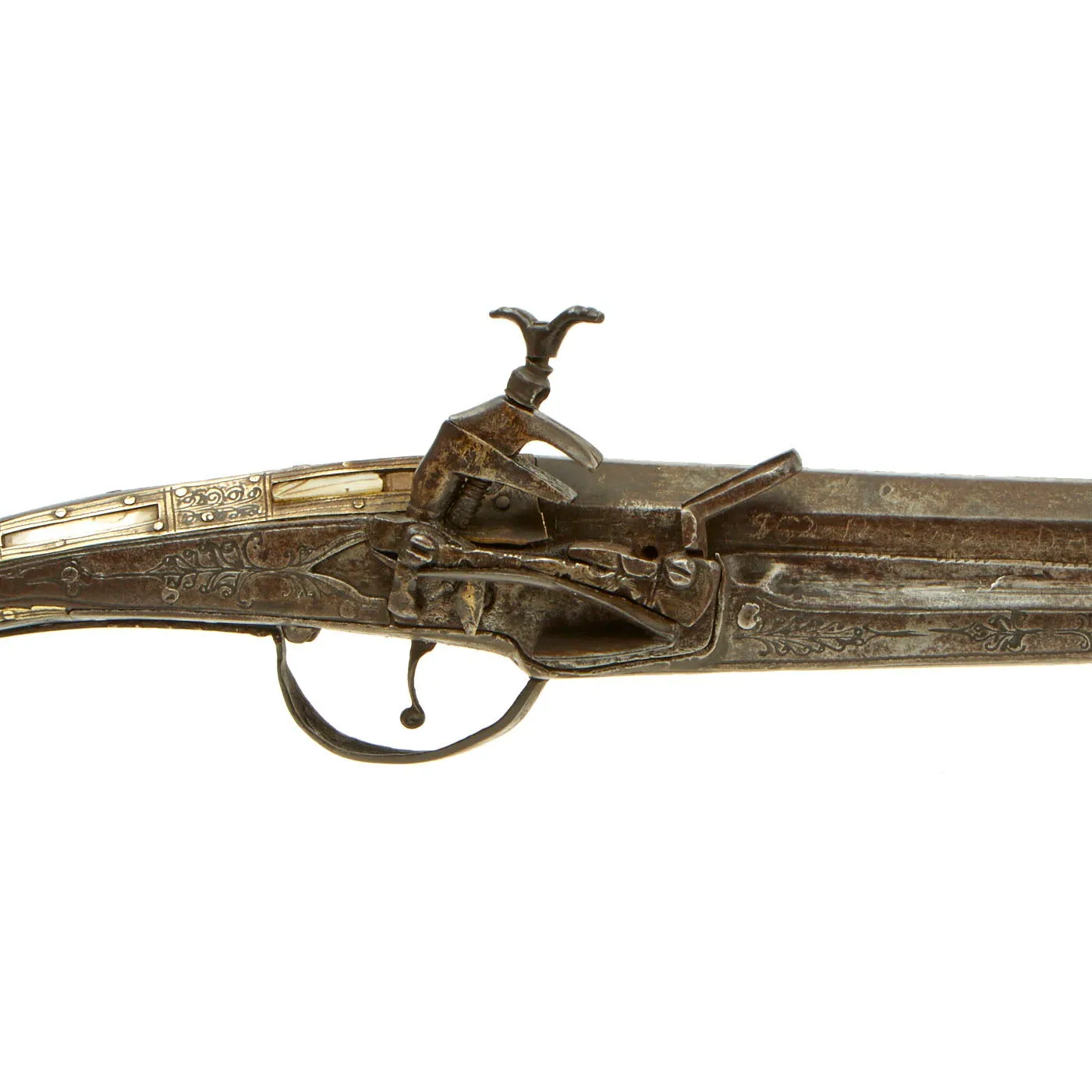 Original Balkan Brass Decorated Miquelet Flintlock Jezail Musket with Steel Clad Stock c.1800