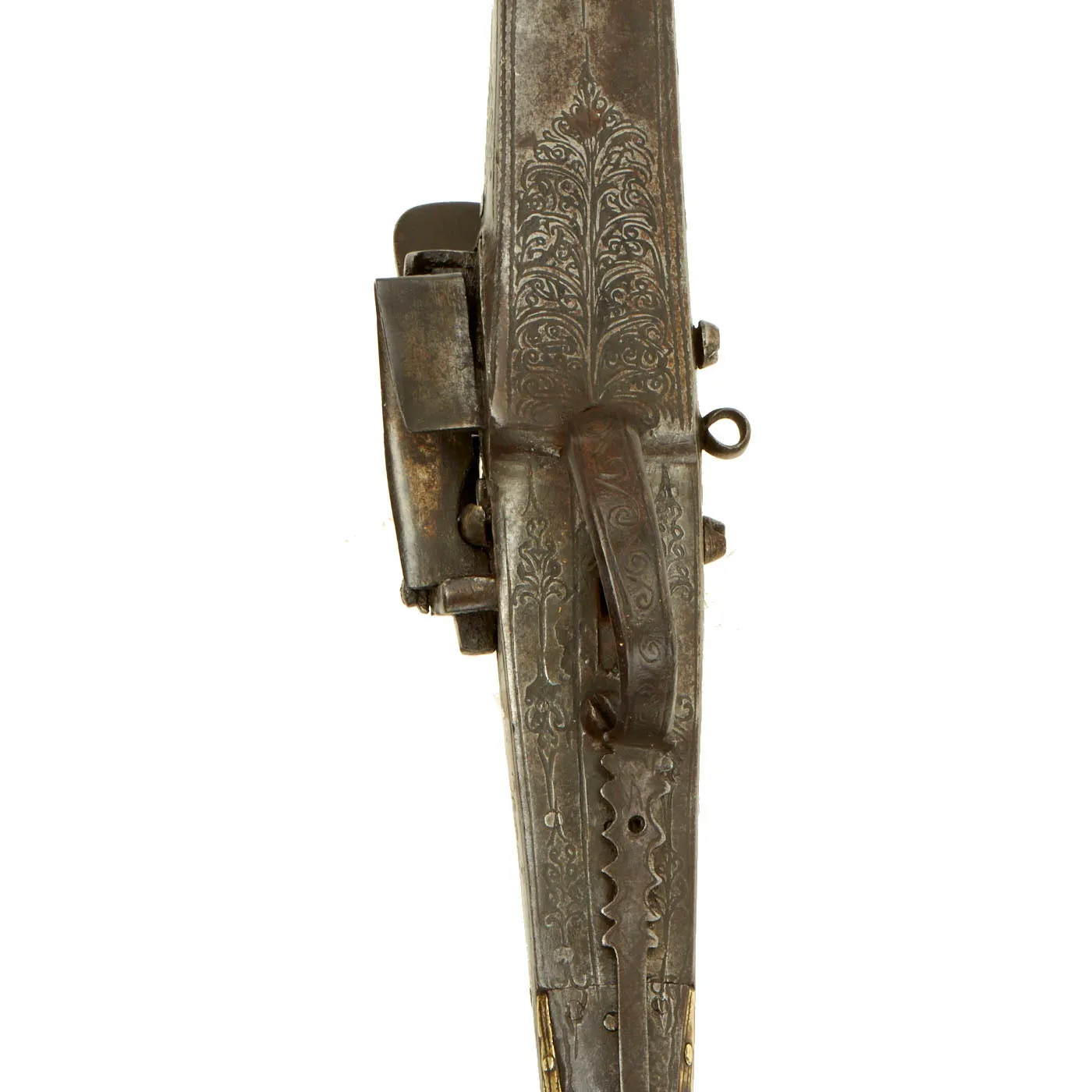 Original Balkan Brass Decorated Miquelet Flintlock Jezail Musket with Steel Clad Stock c.1800