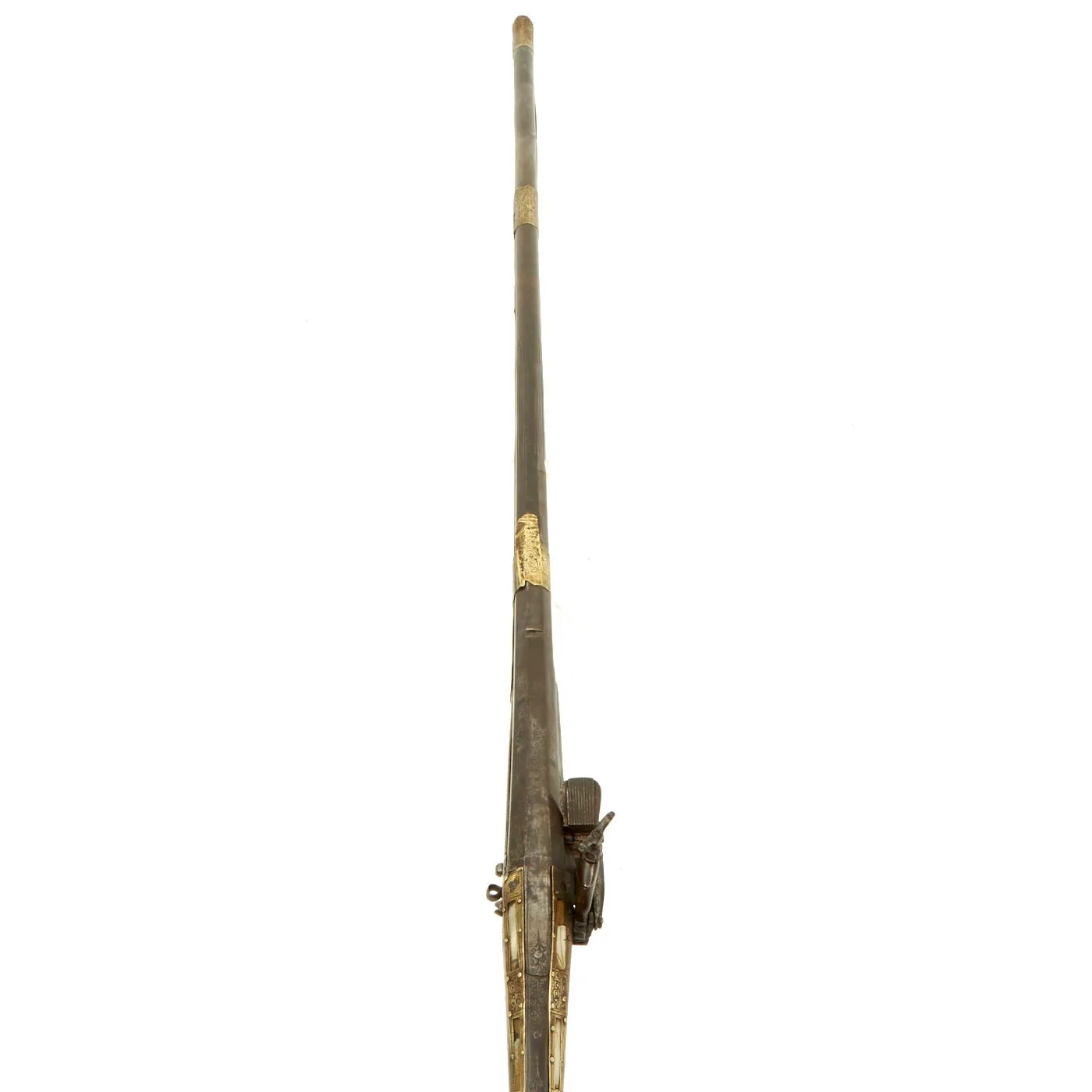 Original Balkan Brass Decorated Miquelet Flintlock Jezail Musket with Steel Clad Stock c.1800