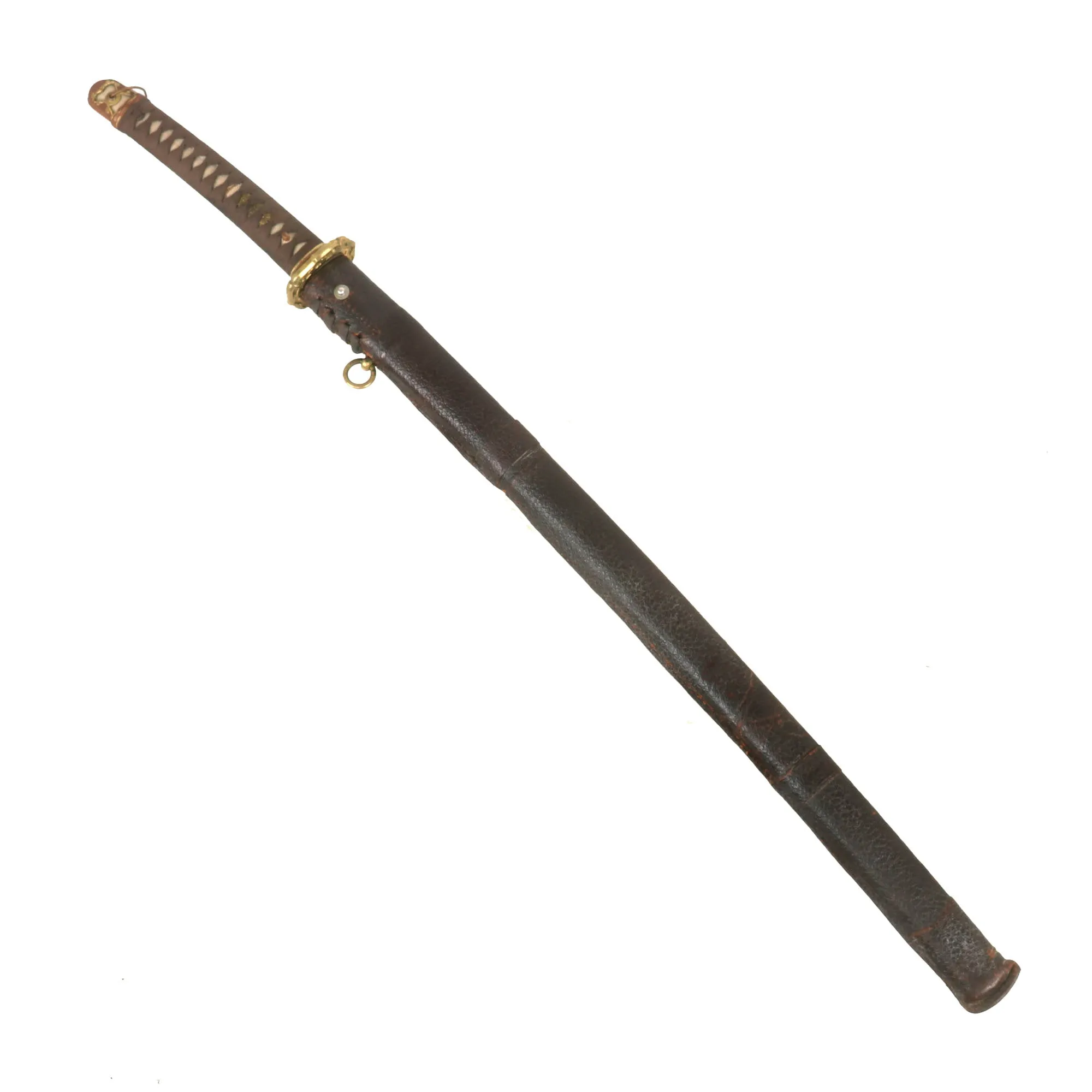 Original Excellent Japanese WWII Type 98 Shin-Gunto Katana Sword with Handmade Blade and Leather Covered Wood Scabbard