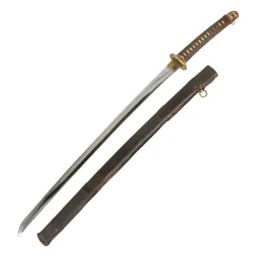 Original Excellent Japanese WWII Type 98 Shin-Gunto Katana Sword with Handmade Blade and Leather Covered Wood Scabbard