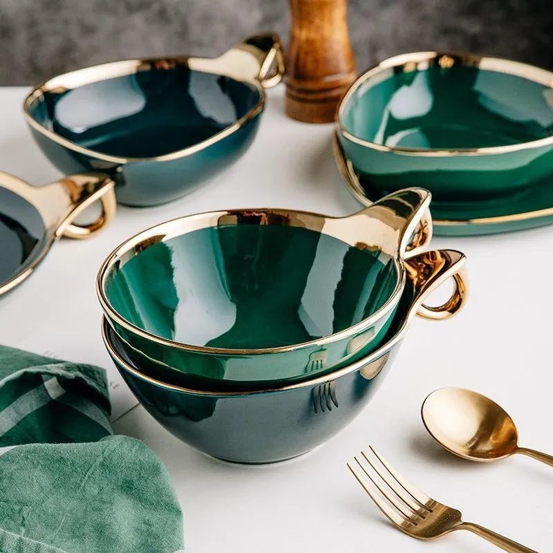 Royal Green with Gold Rim Bowl