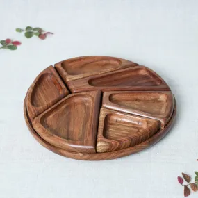 Special Sheesham Wood Segmented Snacks Platter / Serving Tray