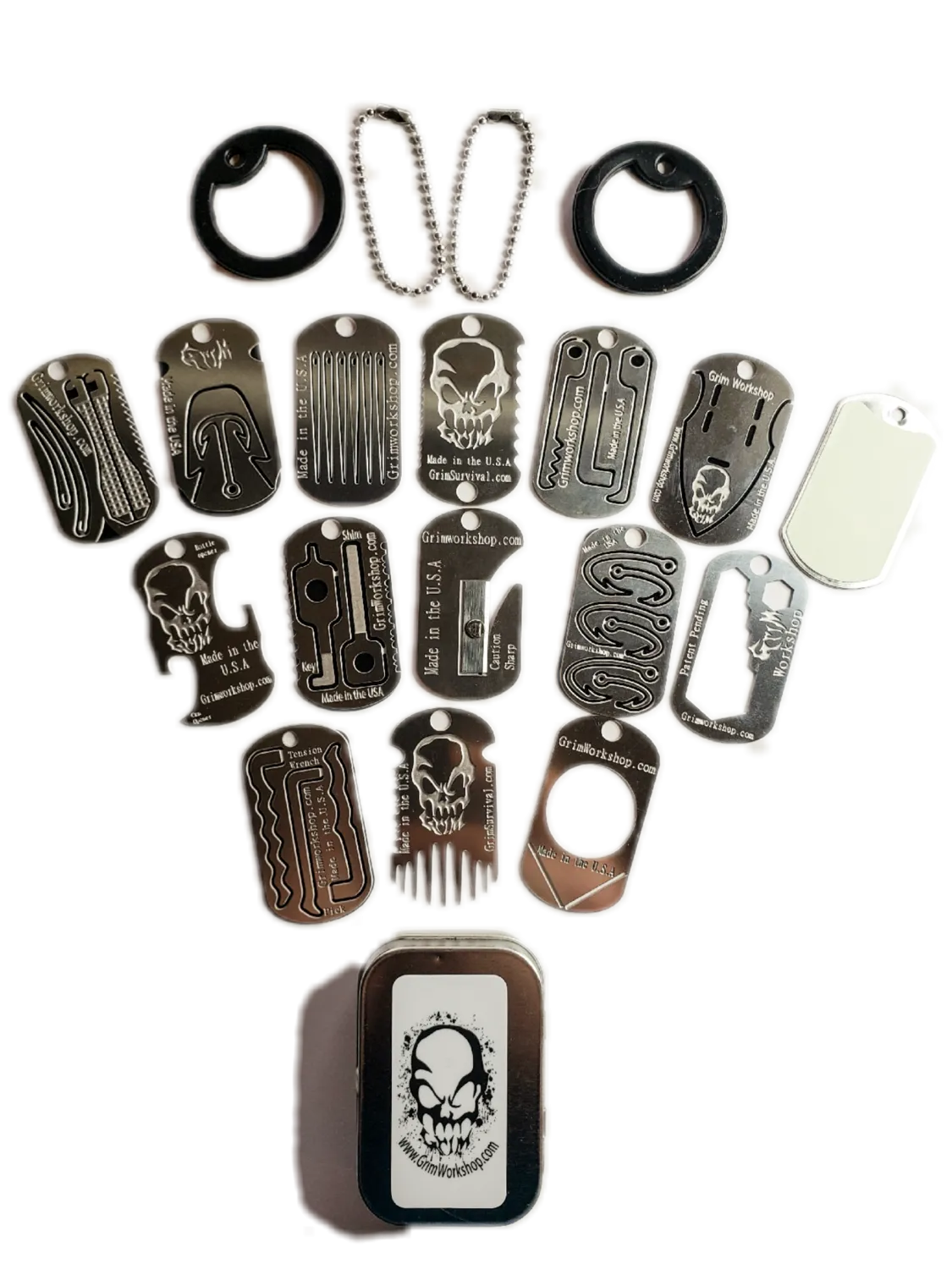 Survival Dog Tag Kit: 14 Tool Mini Dog Tag Size Mini Survival Kit