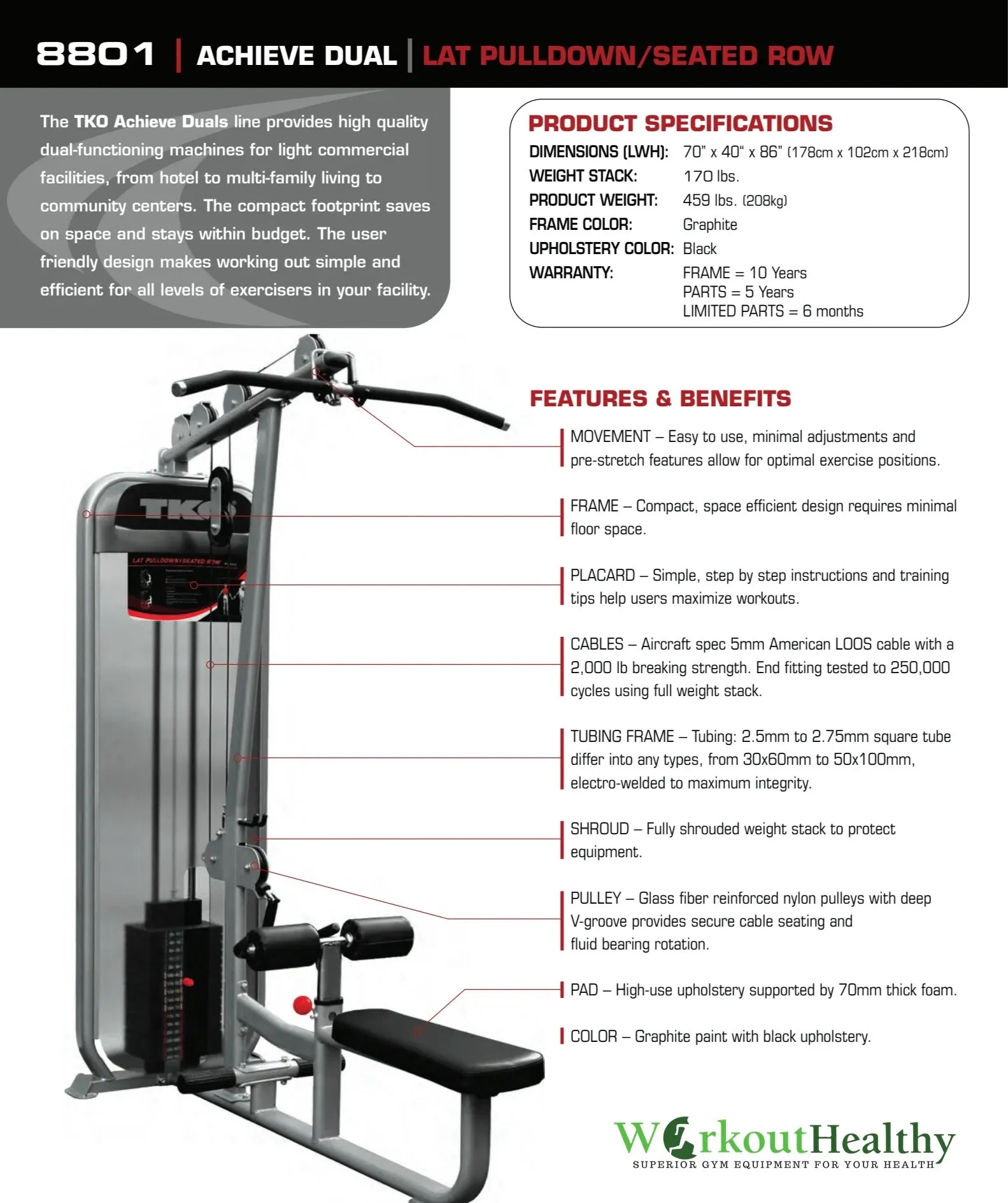 TKO Strength Dual Lat Pull Down / Mid Row (8801)