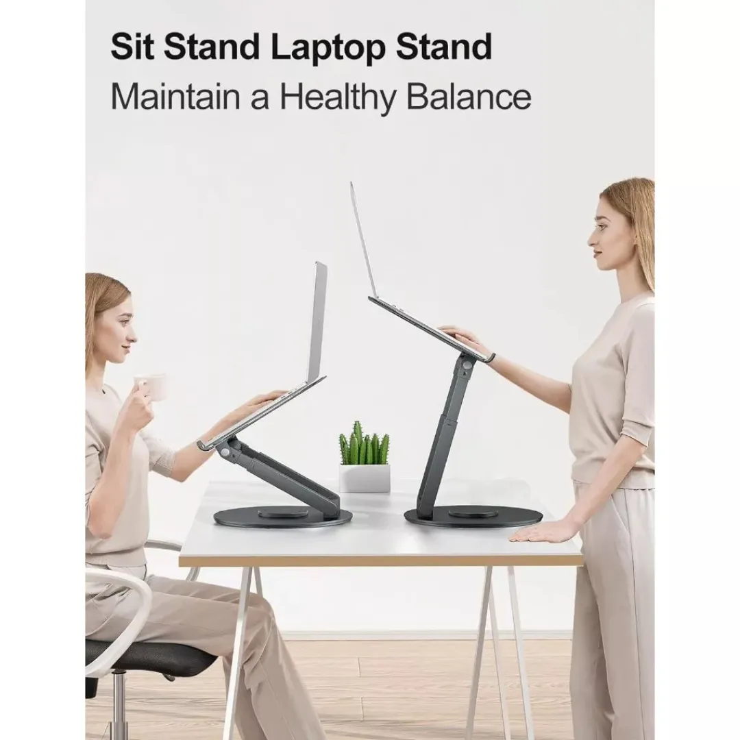 Tounee LS07  Telescopic Laptop Stand for Desk with 360° Swivel Base, Sit to Stand, Height Adjustable, Portable Riser Holder