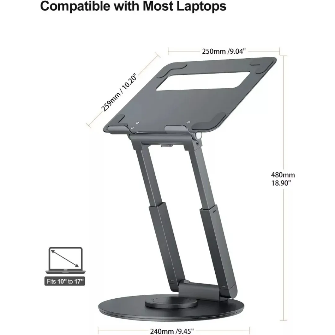 Tounee LS07  Telescopic Laptop Stand for Desk with 360° Swivel Base, Sit to Stand, Height Adjustable, Portable Riser Holder