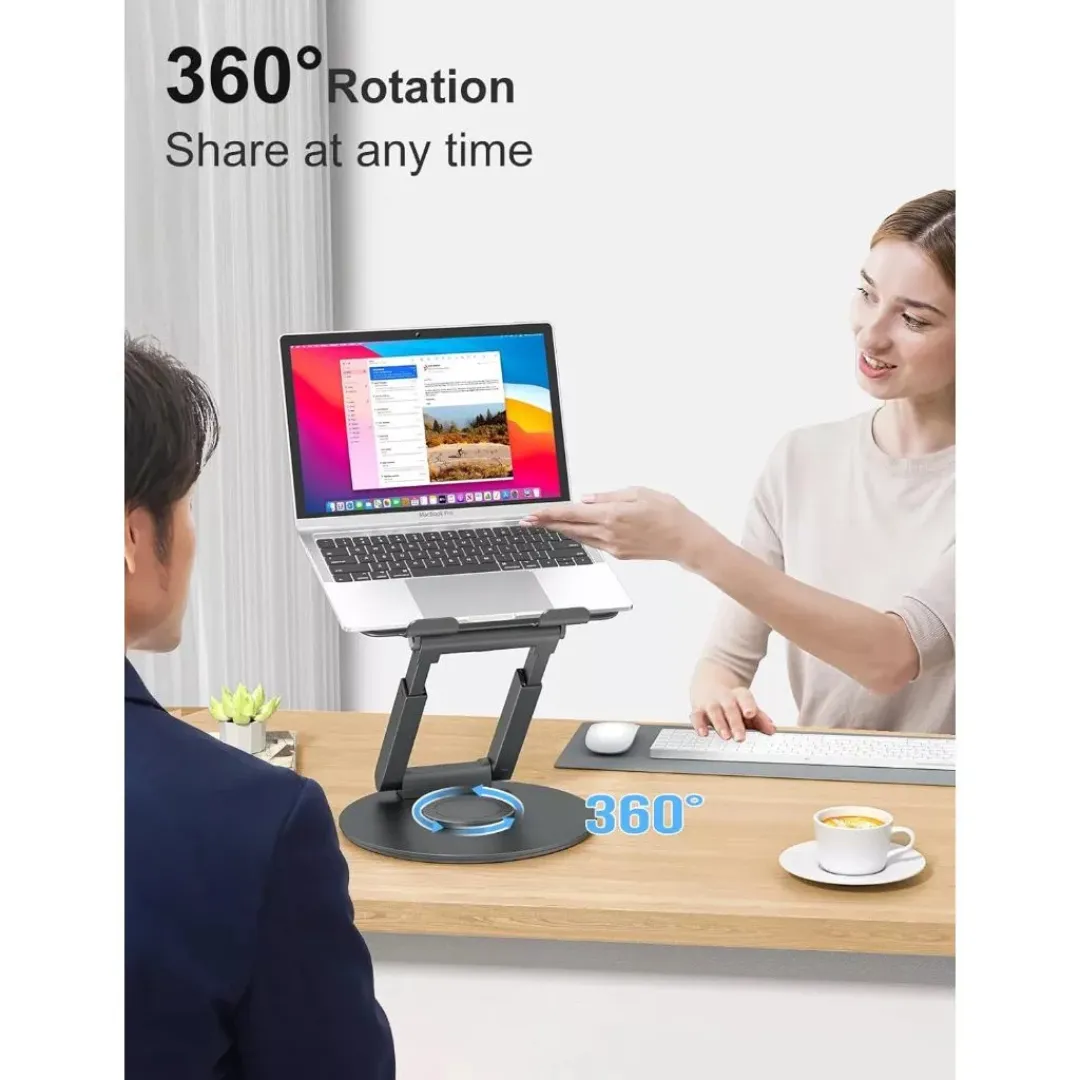 Tounee LS07  Telescopic Laptop Stand for Desk with 360° Swivel Base, Sit to Stand, Height Adjustable, Portable Riser Holder