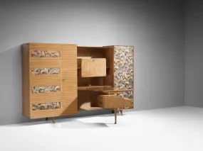 Unique Italian Large Wall Unit with Writing Desk in Maple and Birch