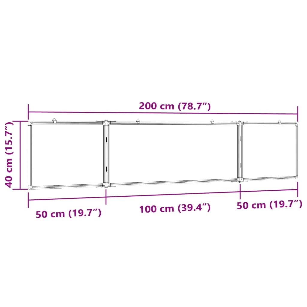 vidaXL Magnetic Whiteboard Foldable 200x40x1.7 cm Aluminium