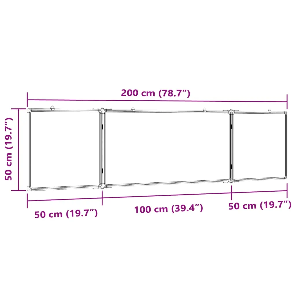 vidaXL Magnetic Whiteboard Foldable 200x50x1.7 cm Aluminium