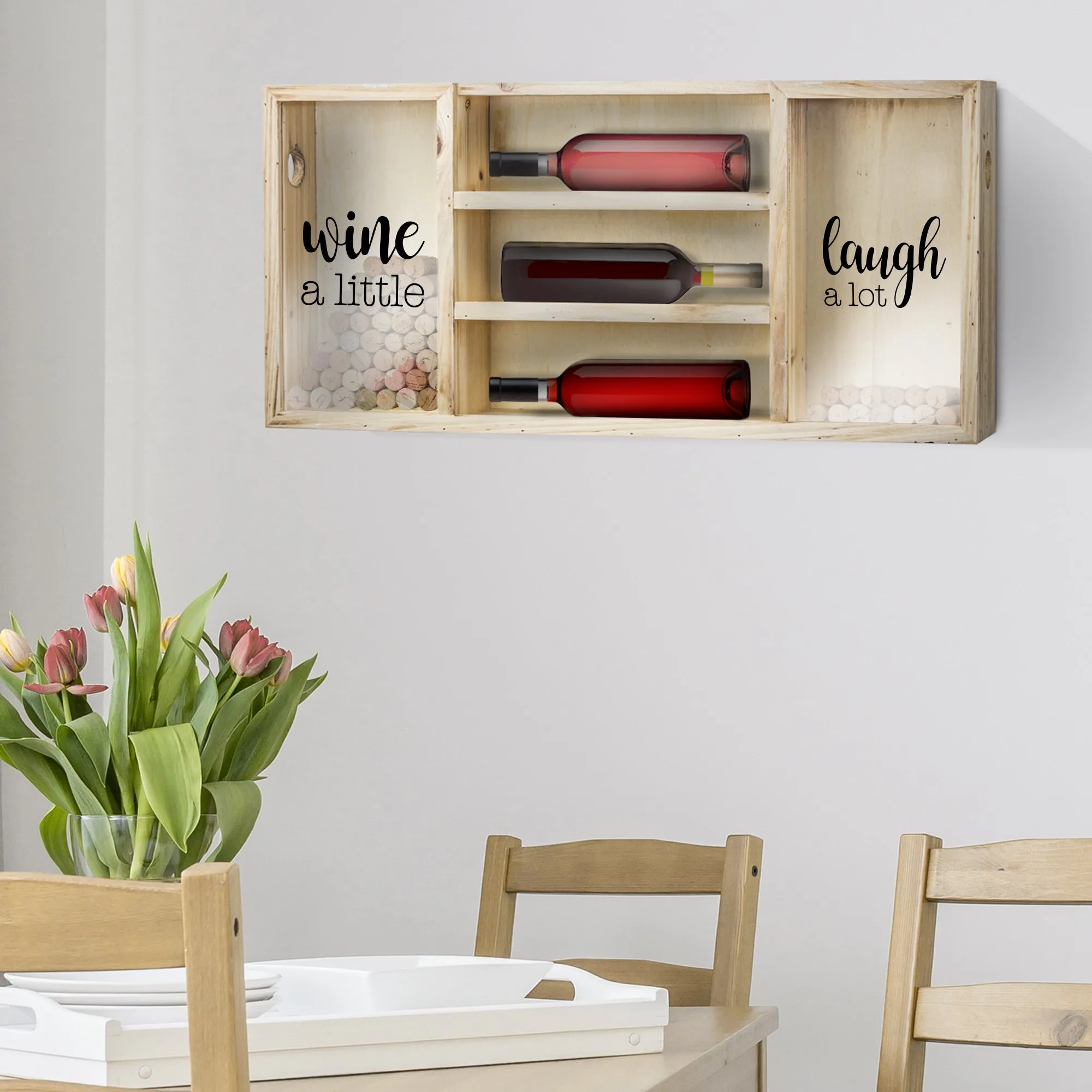 Wall Mounted Woden Wine Rack & Cork Holder (16” x 34.5”)