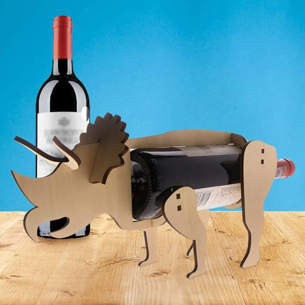 Wooden Wine Stand Dinosaur Triceratops Wine Bottle Holder Wine Storage Minimalist Modern Home Decor Best Gift Wine Lover